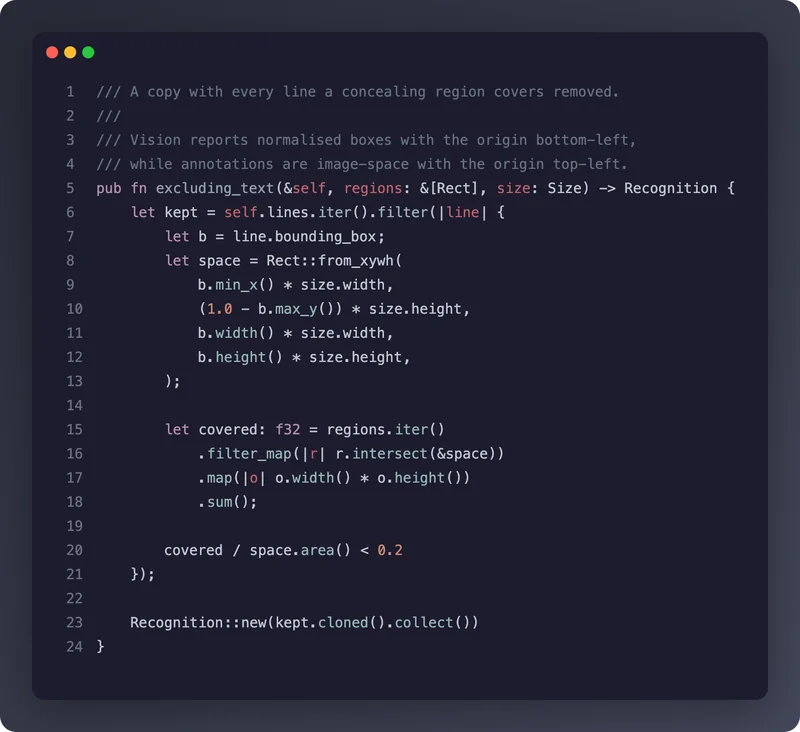 The same Rust function in the Dracula theme, on a slate background.